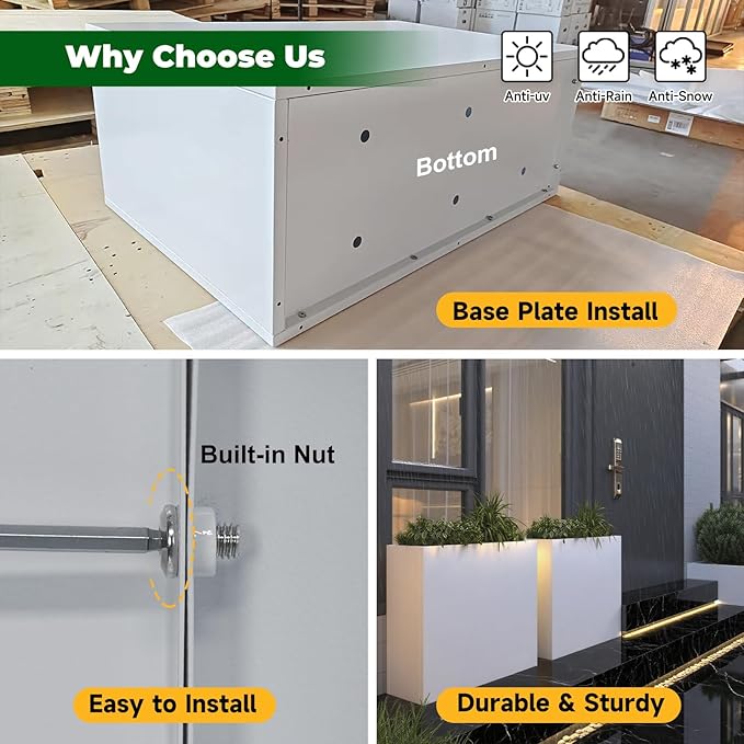 Metal Rectangular Outdoor Planter Box 36" x 15" x 24" White Steel Long Planter Spliced Flower Box with Partitions for Outside,Indoor,Garden (White, 36 * 15 * 24)