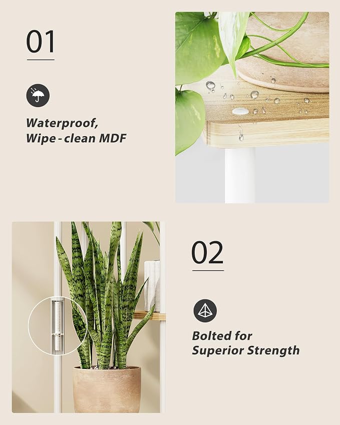GENTINGBRO Tall Plant Stand Indoor 5 Tiered Plant Shelf for Multiple Plants Coner Shelf Stand Wood Plant Stand Metal Shelving for Living Room Bedroom Balcony Patio White