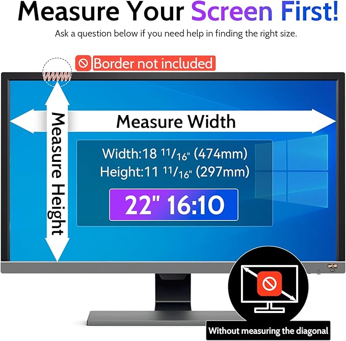 Peslv Privacy Screen for Computer Monitor 22 Inch 16:10 Aspect Ratio, Anti Blue Light Glare Removable 22 in Privacy Screen Filter Protective Film, HD 22 Inch Privacy Screen Protector for Monitor