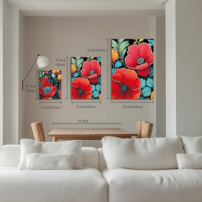 Abstract Colorful Floral Canvas Pictures Boho Wall Art Watercolor Flower Palnt Posters Bathroom Wall Decor Plant Flowers Paintings Framed rtwork for Bedroom Living Room Home Decoration 12x16 3 pcs
