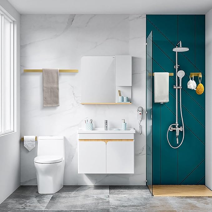 4-Piece Modern Gold Bathroom Hardware Accessories Set - Towel Bar & Holder, Stainless Steel, Wall Mounted, 23.6 Inch