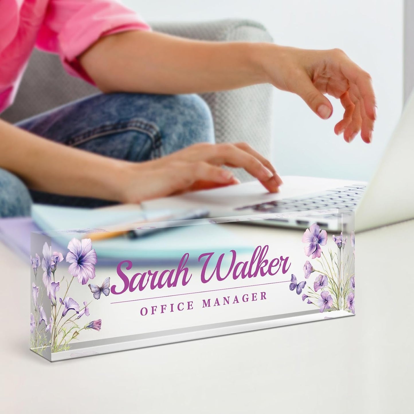 Skiennix Personalized Desk Name Plate - Elegant Acrylic Office Decor for Professionals | Purple