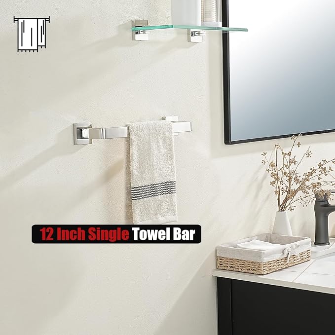 JQK Polished Towel Bar, Rounded Edges 18.41 Inch Towel Rack, 304 Stainless Steel Bathroom Wall Mount, Useable Length 16 Inch, TB250L16-CH