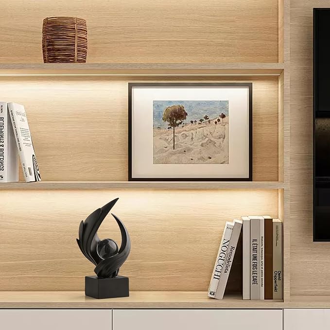 Modern Art Statue Decor, Abstract Swirl-Shaped Sculpture with Glass Ball Resin Art Figurines Centerpiece Sculptures for Home Decor Living Room Stand Coffee Table Office Bookshelf Decoration (black)