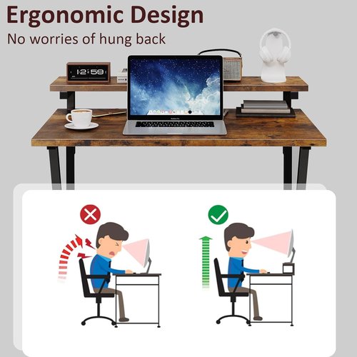 COTUBLR Small Computer Desk - 27.5 Inch Compact Study Desk with Adjustable Monitor Stand | Rustic Brown