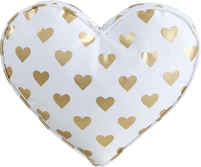 Cozy Line Home Fashions Pink Ruffle Gold Hearts Girl 100% Cotton Reversible All-Season Coverlet, Bedspread, Quilt Bedding Set (Sparkling Hearts, Queen - 5 Piece: 1 Quilt + 2 Shams + 2 Decor Pillows)