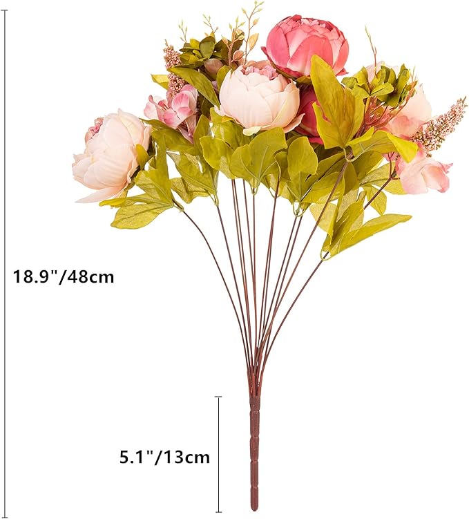 Fule 2 Pack Large Artificial Peony Silk Flower Bouquets Arrangement Wedding Centerpieces (Dark Pink)