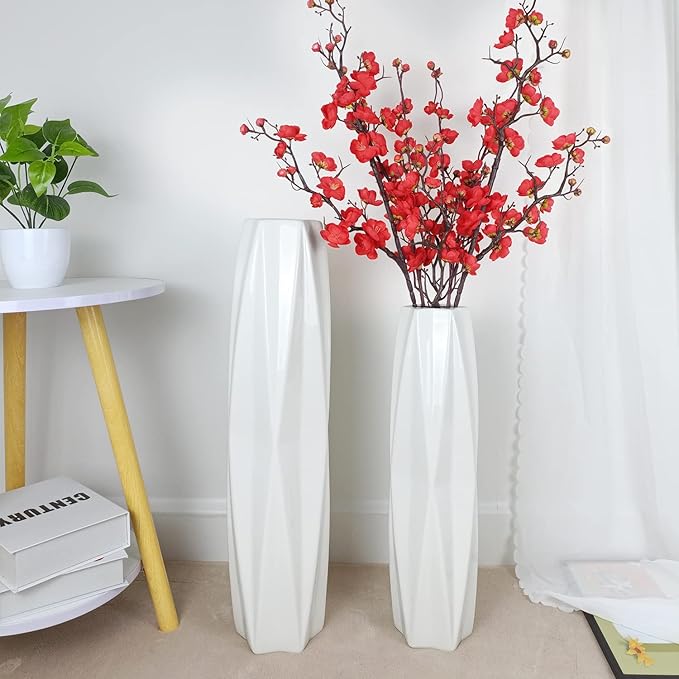 Large Ceramic Floor Vase 17.7 Inches Tall,White Tall Modern Flower Vases For Office, Home,Farmhouse,Living Room Décor,Simple Origami Design Fall Decorative Porcelain flower Arrangement Vase Ideal Gift