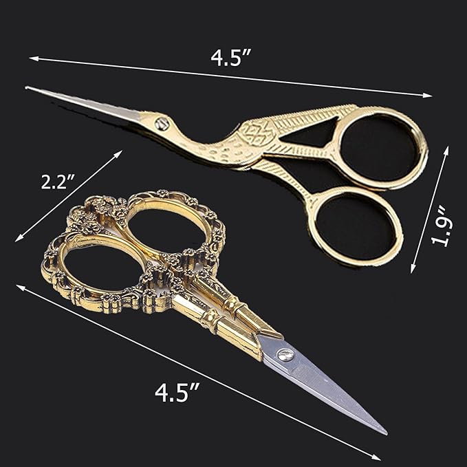 BIHRTC Gold Vintage Plum Blossom Scissors and Classic Crane Design Sewing Scissors for Embroidery, Sewing, Craft, Art Work & Everyday Use