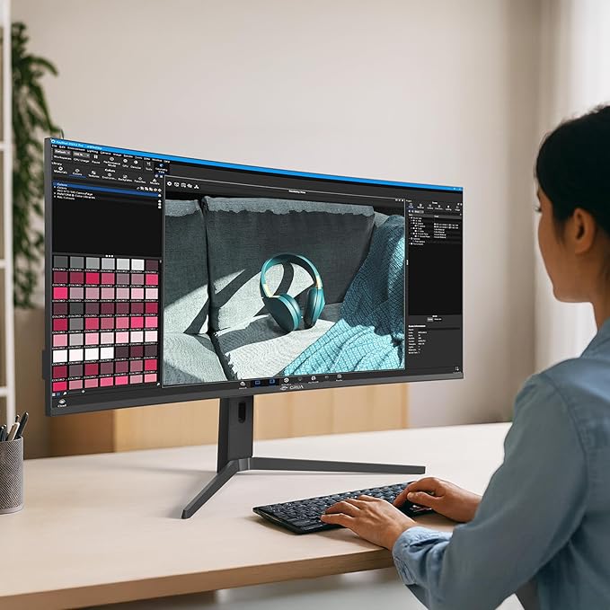 CRUA 40'' 5K Ultrawide Curved Gaming Monitor, 21:9, 5120 x 2160, 120Hz, IPS Computer Monitor with Built-in Speakers, AMD FreeSync, PIP/PBP, 120% sRGB, HDMI 2.0 & DP 1.4, Tilt/Height Adjustable-Black