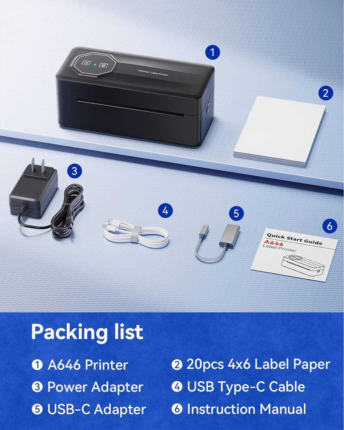TATTMUSE Bluetooth Thermal Label Printer - Wireless 4x6 Shipping Solution for Small Businesses | Compatible with iPhone, Android, Windows, Mac, Black