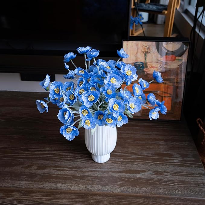 Artificial Flowers 6 Stems Poppy Silk Bouquet,for Wedding, Home, Party Decoration,Table Centerpiece Arrangement(Blue)