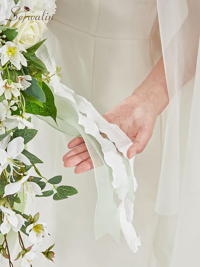 Serwalin 11Inch Bridal Bouquet White Green Wedding Bouquets for Bride Bridesmaid Artificial Wedding Flowers for Wedding Ceremony Anniversary
