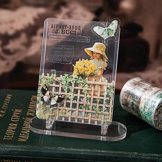 AuriicLeaf Floral Trellis PET Tape Set - 6 Rolls of Seamless Vintage Balcony & Vine Designs with 1 Metal Clip, Self-Adhesive Waterproof Decorative Tapes for Scrapbook Journal and DIY Décor