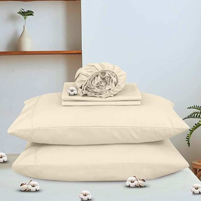 RUVANTI 100% Organic Cotton Sheets Twin XL, Percale Weave, GOTS Certified, 3-Piece Set, Deep Pocket 15", Crisp & Breathable, Soft Durable Bedding, Sábanas Algodón Orgánico – Cloud Cream
