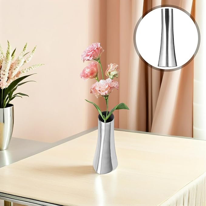 304 Stainless Steel Flower Vase - Elegant Metal Flower Arrangement Holder for Home Office Decoration 17Cm High Silver Finish