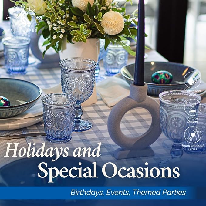 Blue Glassware set of 6 small dishwasher safe colored glasses, Blue glass cups, matching highball and wine glasses available