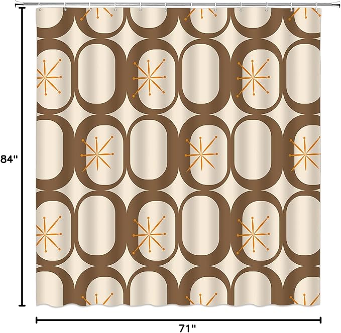 Mid Century Shower Curtain Modern Abstract Atomic Starbursts Squares Retro 50s Geometric Bathroom Decor Polyester Curtains with Hooks
