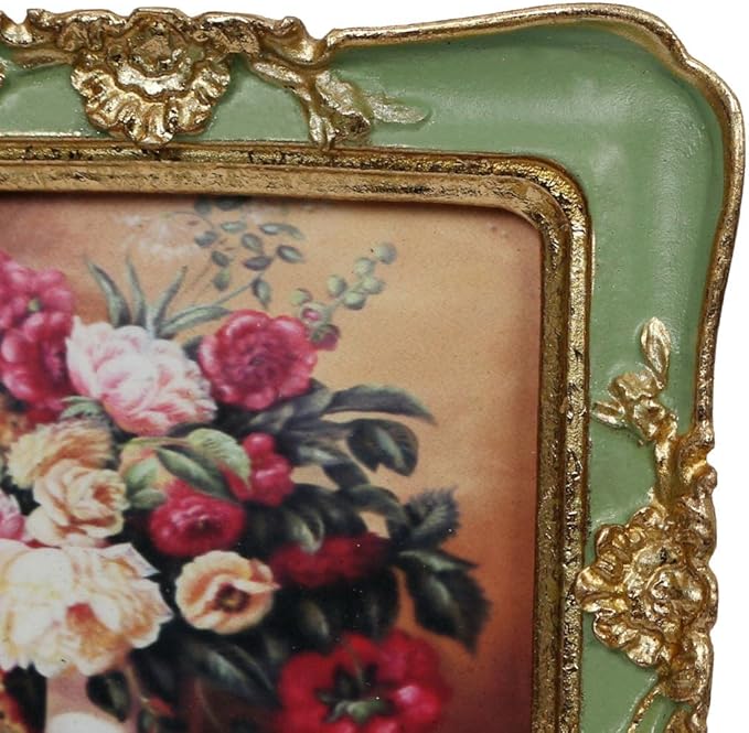 WINPLUS+ Vintage Picture frames 3x3,Luxury Antique Photo Frames With Golden Embossed Flower Furnishing, Retro Style Decor, Wall and Tabletop Display, Art Gallery (3 * 3-Green)