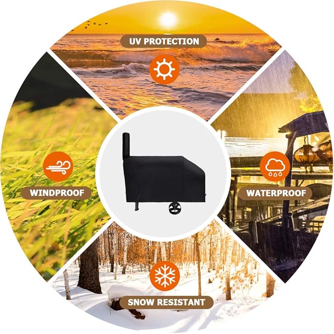 i COVER 66 Inch 600D Heavy Duty Water Proof Patio Outdoor Canvas Offset BBQ Barbecue Smoker Covers for Oklahoma Joe s Highland and Landmann Brinkmann Char-Broil Char-Griller