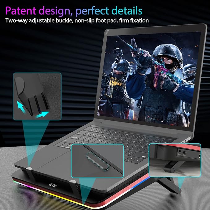 IETS GT500 Powerful Turbo-Fan (5000 RPM) RGB Laptop Cooling Pad with Infinitely Variable Speed,Seal Foam for Rapid Cooling Gaming Laptop,Dust Filter for Protect Laptop,13-17.3inch Laptop Cooler