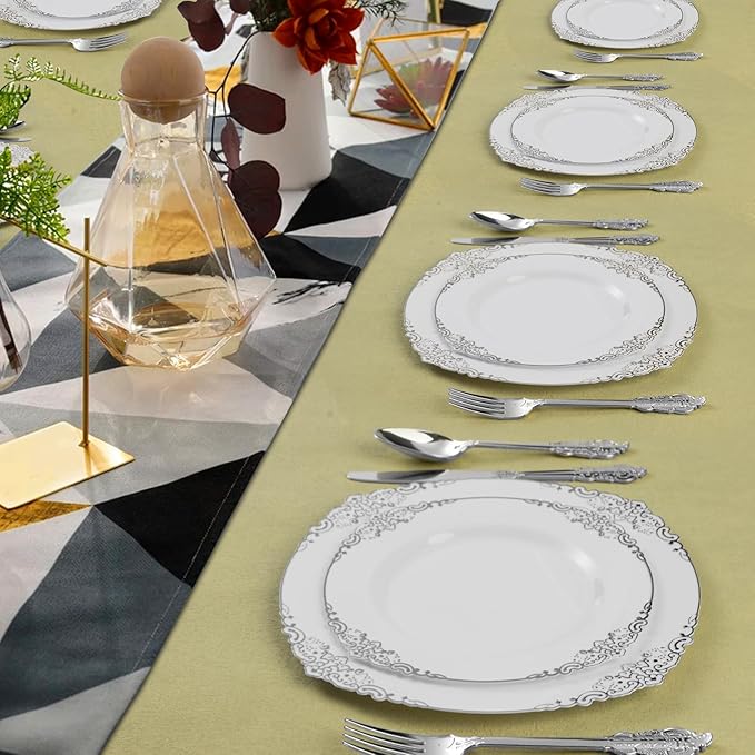 75PCS Silver Plastic Silverware for 25 Guests, Heavy Duty Silver Disposable Utensils Sets, Includes 25 Forks, 25 Spoons, 25 Knives, Elegant Cutlery Perfect for Wedding or Party