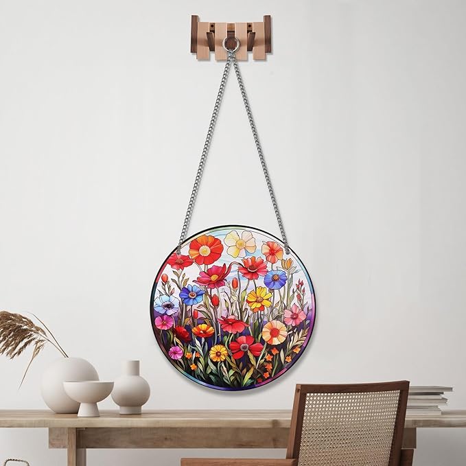 Stained Acrylic Window Handing Ornaments,Floral Suncatcher for Home Decor,Christmas,Thanksgiving Day,Mother's Day Birthday Gift for Women and Mom