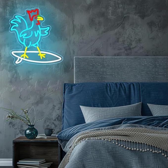 Chicken on Skateboard Neon Signs for Wall Decor Chicken Led Sign Colorful Skateboard Led Light Dimmable USB Skateboard Neon Light for Living Room Bar Kidsroom Boys Room Shop Birthday Party