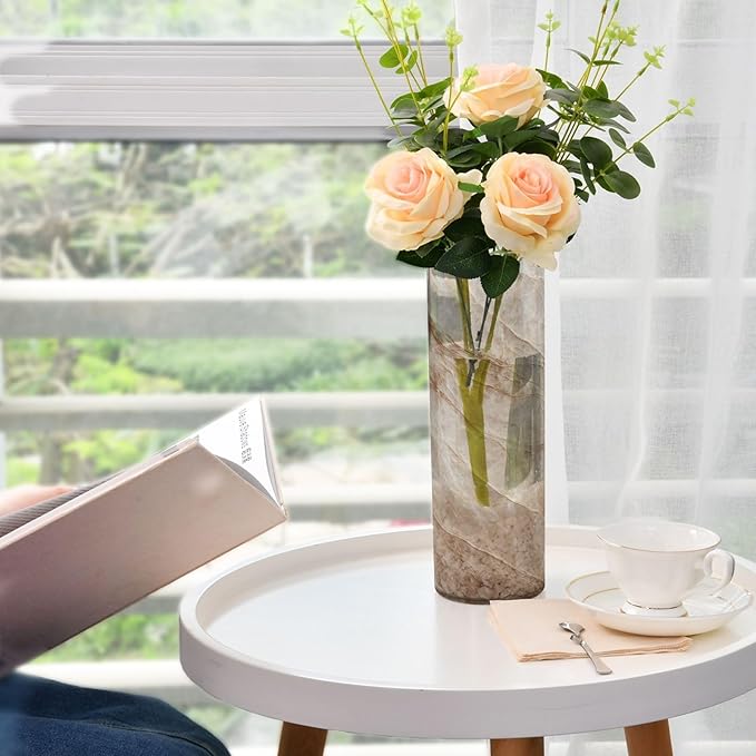xmyzcd Beige Marble Vase Cylinder Vases Clear Plastic Flower Vase Easy to Clean for Centerpieces Homes Offices Kitchens
