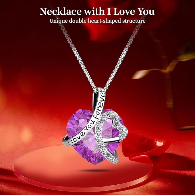 Preserved Purple Real Rose with Heart Necklace -Eternal Flowers Rose Birthday Gifts for Women Wife Mom Girlfriend Grandma Gifts Idea on Christmas Valentines Mothers Day for Her