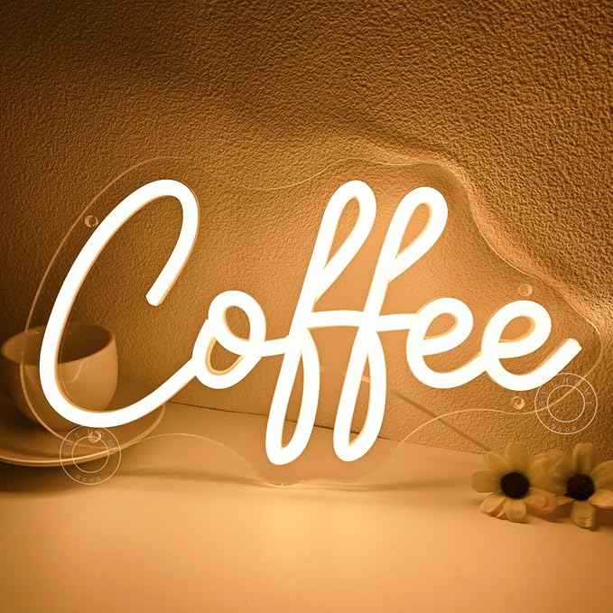SYLHOME Coffee Led Neon Light Sign Home Bedroom Business Cafe Wall Sign Decor Club Coffee Bar Station Shop Kitchen Light Up Sign 11.8" X 6.69" USB