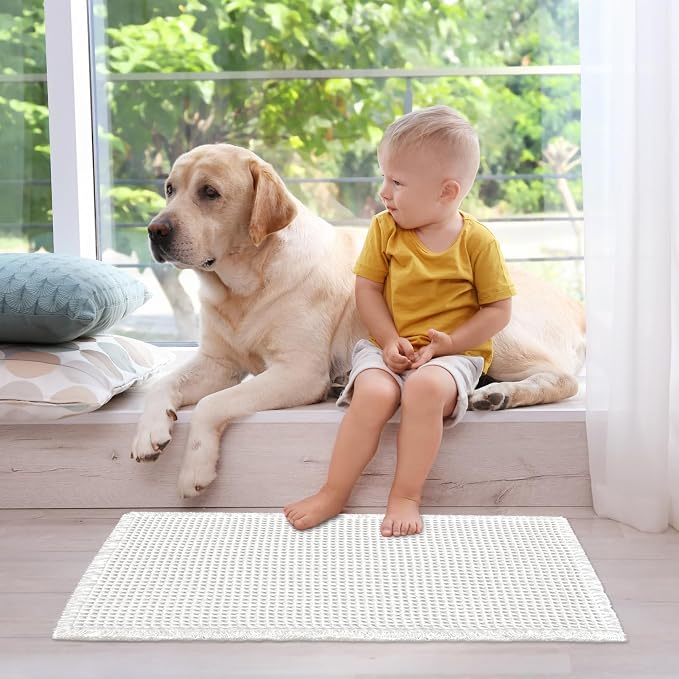 ZALL Waffle Bath Mat White Super Absorbent Non Slip Bathroom Rug 17x24inch,Machine Washable Ultra Soft Floor Mats