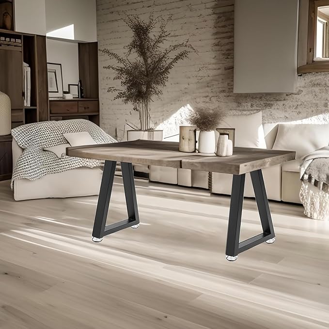 22 Inch Metal Desk Table Legs, Trapezoid Metal Coffee Table Legs,Heavy Duty Industrial Dinning Desk Leg with Adjustment Feet Pads (Bear Up to 800lb)