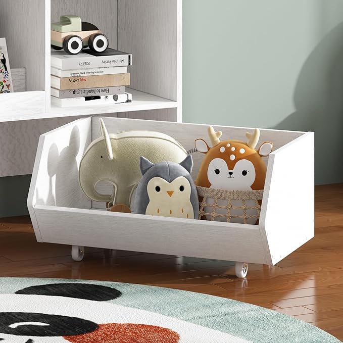 Toy Storage Organizer, Kids Bookshelf and Cabinet for Boys and Girls, Kids Bookcase and Storage Bin with Moveable Drawers for Nursery Room (White)