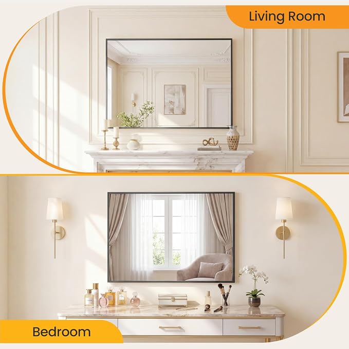 Sweetcrispy Bathroom Mirror for Over Sink, 30" x 40" Rectangle Wall Mount Mirrors with Metal Frame, Modern Vanity Mirror with Tempered Glass, for Home Decor, Anti-Rust, Black