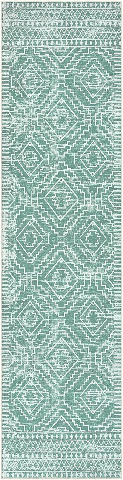 Wonnitar Moroccan Kitchen Runner Rug Washable Non-Slip, 2'6"x10' Mint Green Hallway Rugs, Boho Long Runner Rug for Entryway, Low Pile Soft Runner for Bathroom Laundry Entrance (Mint Green,2'6"x10')