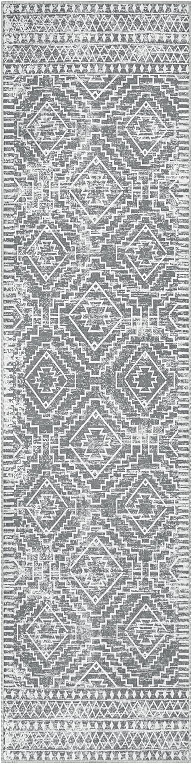 Wonnitar Washable Rug Runner for Kitchen, 2'6"x10' Moroccan Extra Long Runner Rugs for Hallways, Boho Non-Shedding Low Pile Floor Carpet Runner for Entryway Living Room (Silver Grey,2'6"x10')