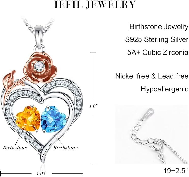 Iefil Christmas Gifts for Wife - 925 Sterling Silver Birthstone Necklace, Stocking Stuffers for Women Wife Girlfriend Mom