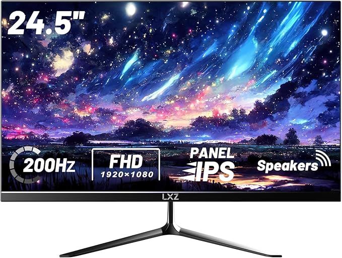 LXZ Gaming Monitor 24.5 inch, 200hz Monitor FHD 1080P Frameless IPS Display with Eye Care, DP/HDMI, Wall Mount Compatible - Black