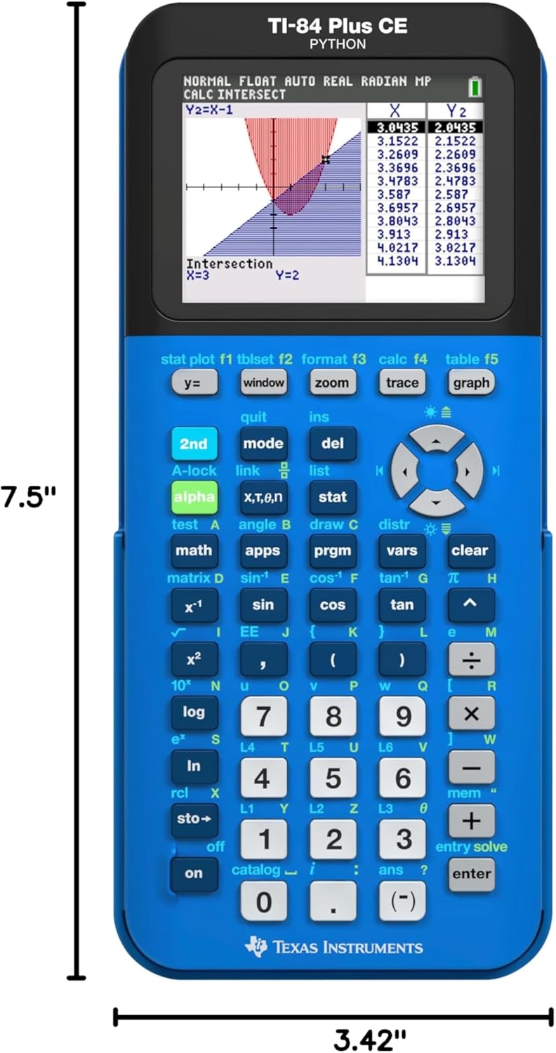 Texas Instruments TI-84 Plus CE Color Graphing Calculator - Bionic Blue, Compact & Powerful