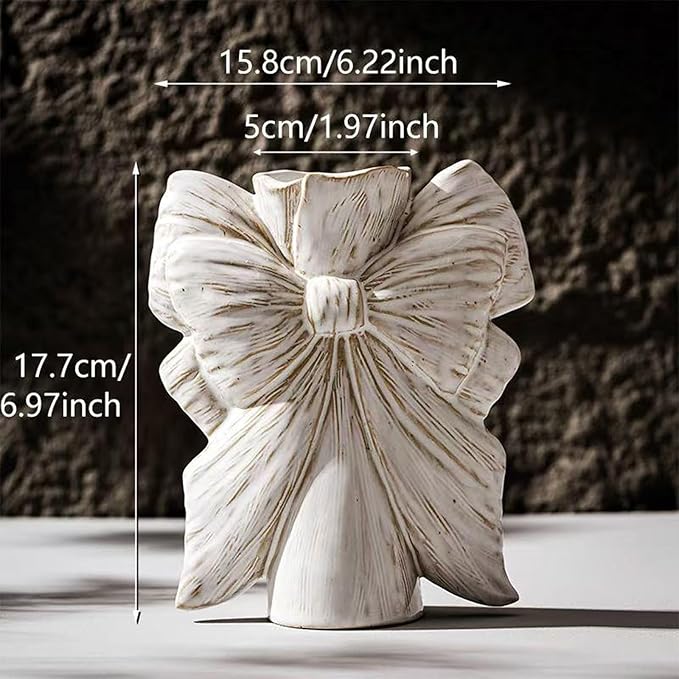 Bow Vase,Small White Ceramic Bow Flower Vase for Home Decor,Boho Style Unique Vases for Flowers,Small Cute Wabi Sabi Vases for Living Room Décor