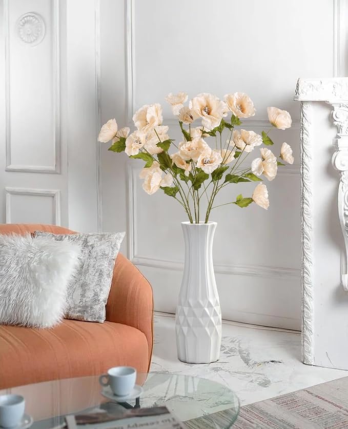 30 Heads Poppy Artificial Flowers 6 PCS Silk Flowers 32 in Poppy Flowers Champagne Flowers for Wedding Home Party Table Centerpiece Arrangement Decoration (Champagne)