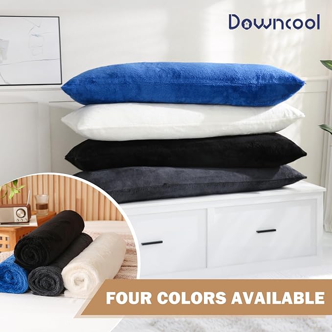 DOWNCOOL Large Body Pillow Insert with Faux Fur Cover - Fluffy Long Bed Pillow for Sleeping - Breathable Full Body Pillow for Adults - 20x54 inch (Grey, with Cover)
