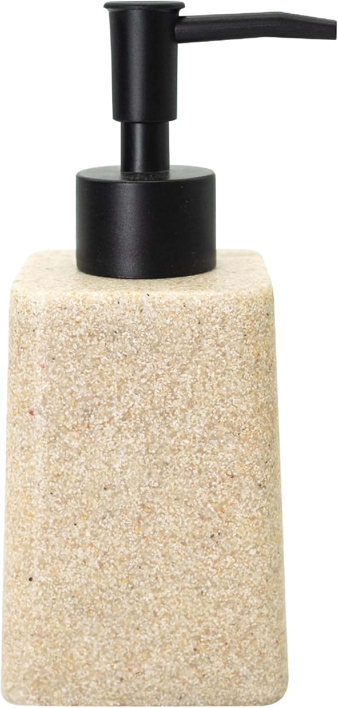 Bathroom & Kitchen Countertop Soap Dispenser, Modern Sandstone-Look Resin Bottle with ABS Pump, Durable Shatter-Resistant 8.5 oz Dispenser (Beige)
