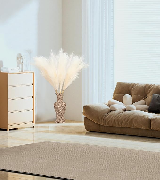 9 Pcs 45" Tall Pampas Grass Beige Decor, Long Stem Artificial Flower Floor Vase Large Faux Floral Pompas Fake Plants Dried Bouquet Arrangement Vase Filler for Boho Home Wedding Decoration
