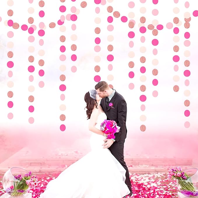 Hot-Pink Rose-Gold Party Decorations Garland - 52ft Wedding Bridal Shower Hanging Decoration Streamers Banner,Baby Girl Birthday Bachelorette Engagement Mohters Brunch Decor Panduola