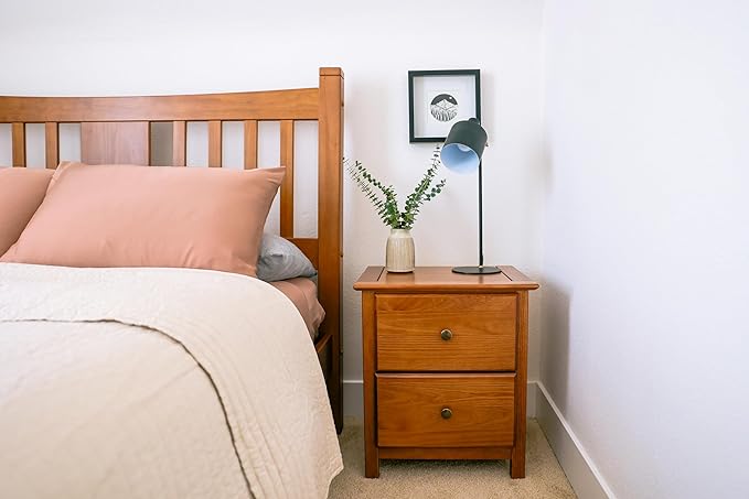Grain Wood Furniture Shaker 2-Drawer Bedside Nightstand, Solid Wood with Walnut Finish
