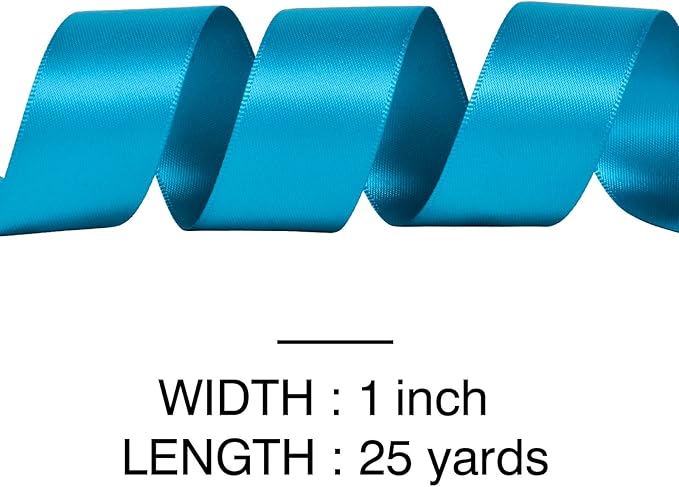 YAMA Turquoise Blue Double Faced Satin Ribbon, 1 Inch 25 Yards, Great for Crafts Bows Flower Bouquet Wedding Home Decor Gift Wrapping