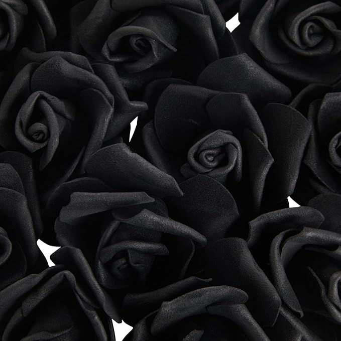 Bright Creations Black & White Roses Stemless Foam Rose Heads - 100 Pack, 3 in Polyethylene Craft Foam - Faux Flowers for DIY Arrangements & Wedding Flowers
