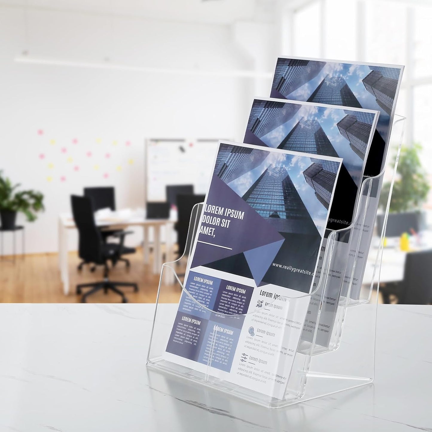 Viymgit Acrylic Brochure Holder - 3-Tier Clear Display Stand for 8.5 x 11 Inches | Wall Mount & Countertop Organizer